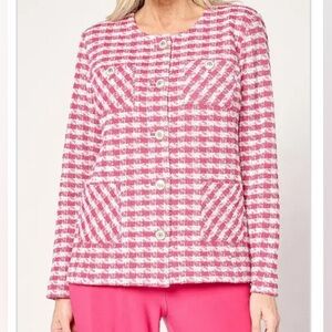 NWT Knit Boucle Jewel Neck Button Front Jacket Rosy Glow Size XL by GRAVER